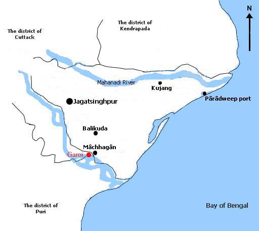 Location of Garoi within the district of Jagatsinghpur.