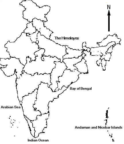 Location of the state of Orissa, within India.